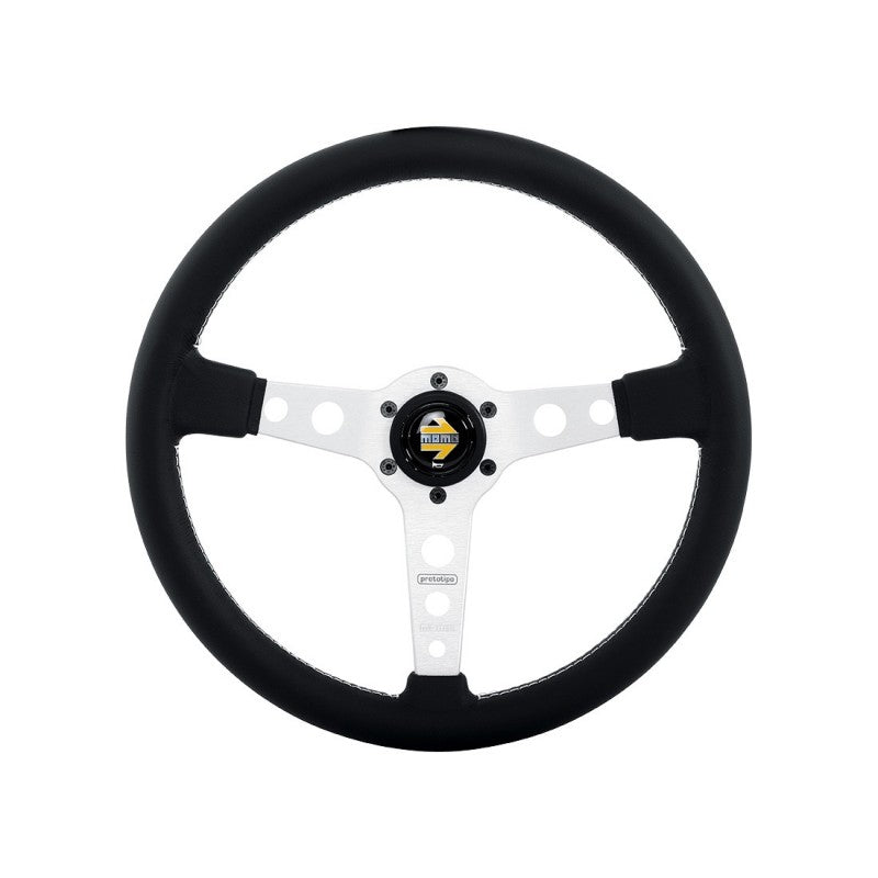 Momo Prototipo Steering Wheel 370 mm - Black Leather/White Stitch
