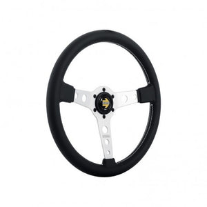 Momo Prototipo Steering Wheel 370 mm - Black Leather/White Stitch/Brushed Black Ano Spokes